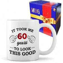 Regalos de cumpleaños 60 para hombres y mujeres, taza de cumpleaños para personas de 60 años, "Me tomó 70 años lucir así de bien" taza - Taza cerámica de 11 onzas apta para lavavajillas - Para su día especial