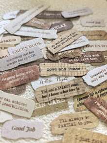 50pcs Retro English Letter & Motivational Quote Decorated Stickers, Texture Materials For DIY Scrapbooking,School Supplies,Back To School - 彩色 - 查看 1