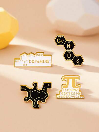 1/4 件创意化学/基因胸针，π 白色数学公式金属徽章，独特的元素周期翻领别针装饰，适用于衣服、背包