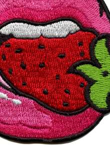 1PC Pink Lips Biting Strawberry Patch Healthy Fruit Embroidered Iron On - Multicolor - View 5