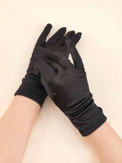 1 Pair Women Short Satin Gloves Evening Party Halloween Accessories Winter Gloves