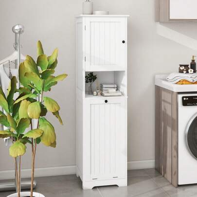 Single-Compartment, Single-Door Laundry Sorting Cabinet - White