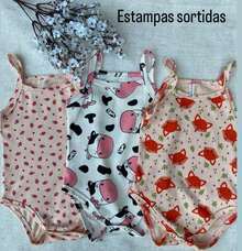 Kit 3 Body Alcinha Estampas Sortidas 100% Algodão Body Bebe Roupas Para Enxoval Matrenidade Regatinha Infantil Fresca Verão Macacão Kids Cojunto de Bodies - ESTAMPAS SORTIDAS (nao tem como escolher) - Visão 6