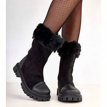 Black Ankle Boots With -Suede Upper And Fur Satisa - Black - View 1