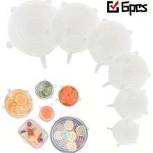6-Piece Silicone Food Storage Lids, Elastic Bowl Covers For Dustproofing, Fruit Preservation Sealing Lids, Universal Food Storage Lids, Reusable Storage Bowl Lids, Multi-Size Fruit And Vegetable Preservation Lids - trắng - Xem 10
