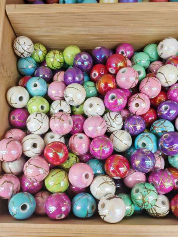 100 piezas/Cuentas de Doodle Artístico] Cuentas esmaltadas de 10 mm con brillo dorado para hacer joyas DIY, dijes para pulseras, collares, llaveros, correas de teléfono, regalos