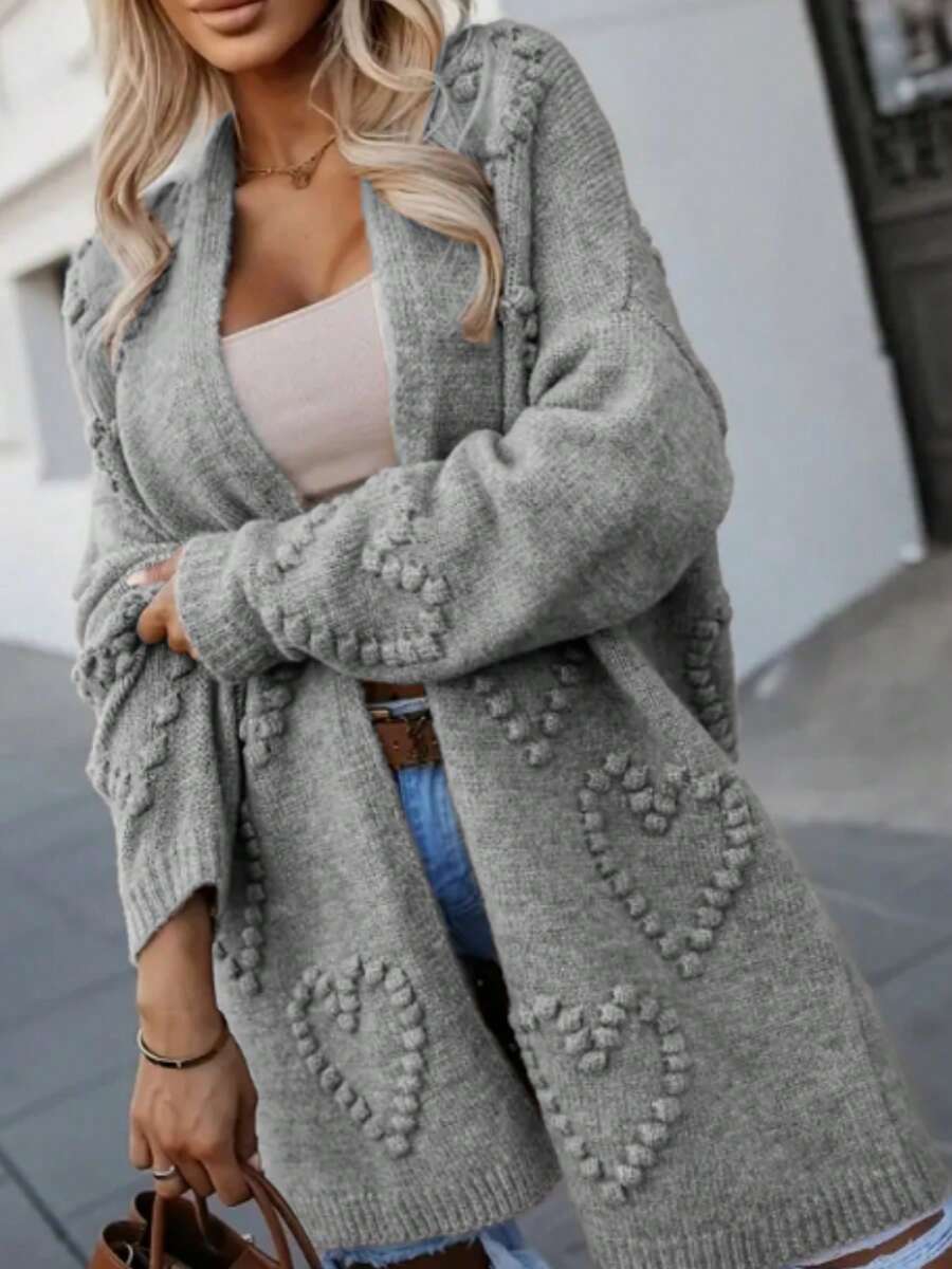 Plus Size Women Classic Solid Color Cardigan, Elegant Mature Versatile Loose Fit Open Front Long Sleeve Sweater, Autumn/Winter Fall - Light Grey - View 1