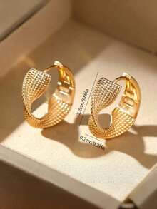 Vintage Textured Hoop Earrings For Women Gold Tone Twisted Mesh Wave Ear Rings Retro Fish Scale Pattern Geometric Small Statement Party Jewelry Gift - Gold Twist Earrings - View 5