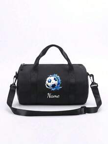 Customizable Back To School Mini Personalized Sports Bag, You Can Add Name, Text Or Pattern. It Features A Football Theme Design, Perfect For Various Sports And Daily Use, Such As Outings, Workouts, Travel, Shopping And Beach Activities. An Ideal Gift For Any Occasion, Especially Christmas! Personalized Customization Service Provided. - Black - View 22