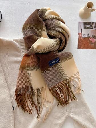 1pc Classic Plaid Scarf, Warm & Versatile, Women's Fashion Accessory, Suitable For Daily Wear, Keeps Neck Warm, Fringed Plaid Shawl Wrap