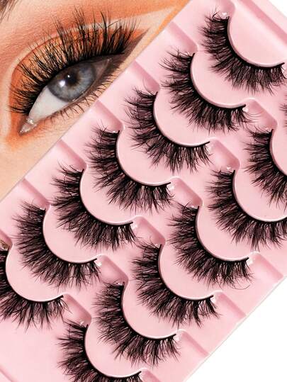 Hinarin 7 Paar luxuriöse, flauschige, natürlich aussehende Kreuz-Wimpernverlängerungen, dick, verwischt, 3D-Volumen, weich, leicht, wiederverwendbar für einen dramatischen Makeup-Look