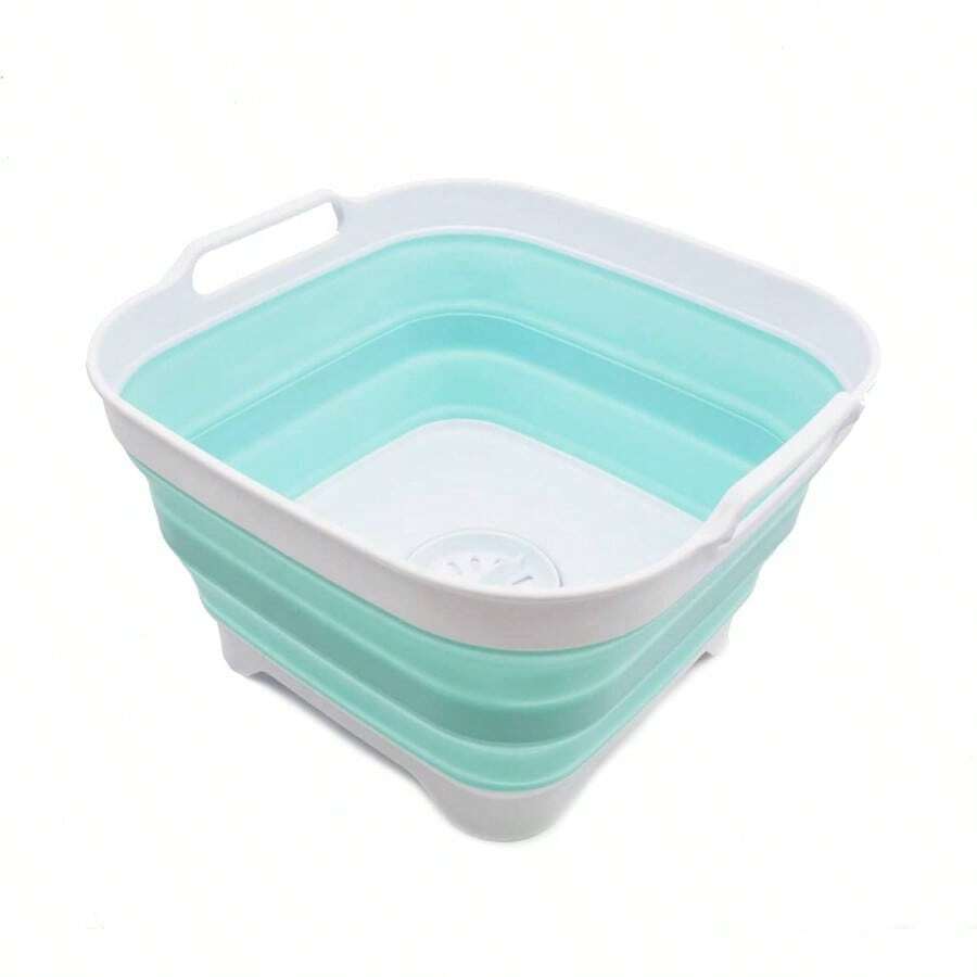10L 2.64 Gallon Collapsible Dishpan With Draining - Foldable Washing Basin - Portable Dish Washing Tub - Space Saving Kitchen Storage Tray 1, Black - 1 + Trắng/Xanh hồ - Xem 1