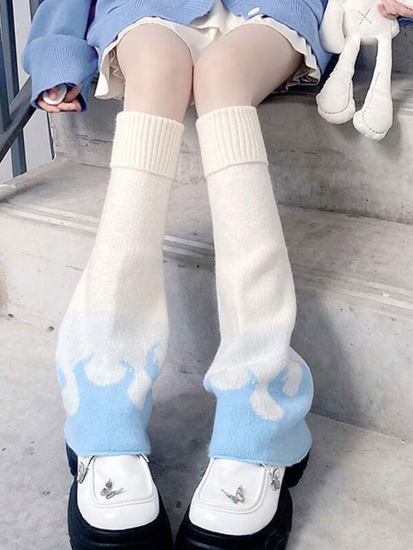 Jesienno-zimowe, puszyste, szerokie getry z nowej subkultury Y2K, dzianinowe getry z płomieniami, wyszczuplające rękawy na łydki, modny strój