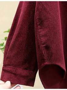 Áo sơ mi nhung kẻ nữ - Màu đỏ tía, cổ bẻ, tay dài, 100% polyester, có thể giặt máy, kiểu dáng thanh lịch, thường ngày, màu trơn phù hợp cho mọi mùa xuân. - Màu Đỏ Sâu - Xem 3