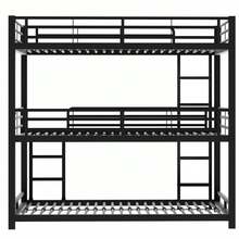 (=WX000520AAB) 90x200cm Metal Bed Frame, Bunk Bed, Iron Bed, Triple Bunk Bed For Children, Teenagers And Adults, Black - Black + Metal + 90cm*200cm - View 7