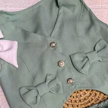 Blogueirinhos Kids - Girls' Tailored Set: Cropped Vest With Bows And Wide-Leg Pants | Elegant And Modern (4 To 12 Years) - 軍綠色 - 查看 3