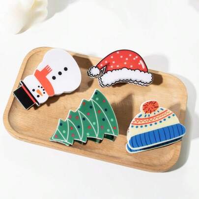 قطعتان من اكسسوارات حفلة عيد الميلاد - مشابك شعر على شكل مخلب، بابا نويل، رجل الثلج، شجرة عيد الميلاد، قبعة بابا نويل، مشابك شعر عيد الميلاد الأنيقة، مشابك شعر على شكل رجل الثلج الكرتوني