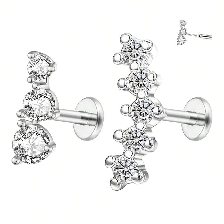 2~4PCS 16G 316L Pushin Lip Rings Butterfly And Bee Nose Stud Rings Top Push In Threadless Surgical Steel Flat Back Nose Rings Studs For Womens{"Color_name":"Silver-A"} - Silver-a - View 1