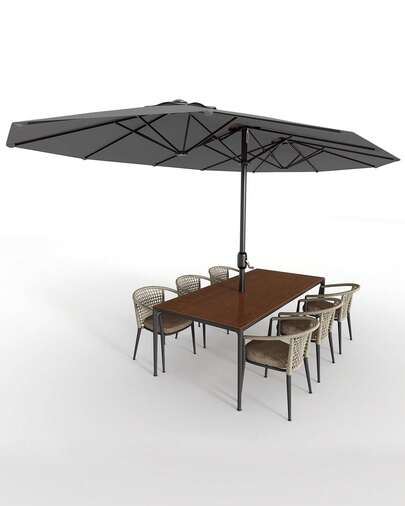 Techigher 13ft Patio Market Umbrella, Double-Sided Rectangle Outdoor Table Sun Umbrellas With Crank Handle, For Pool Beach Deck Backyard Taupe