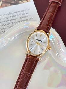 Nuevo reloj de señora ovalado dorado - Estilo coreano, simple, elegante, casual, versátil, de lujo ligero, reloj de pulsera de cuarzo de nicho con correa de cuero