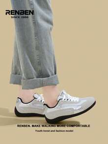 RENBEN 1 Pair Men's Lace-Up Mesh Casual Sneakers, Breathable Low-Top Outdoor Sports Shoes For Summer, Suitable For Traveling, Commuting, Hiking, Dating, 2025 Popular Men's Shoes