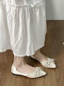 Sparkling Rhinestone Bow Silver Pointed Toe Stiletto High Heel Slip-On Pumps For Women - Beige - View 2