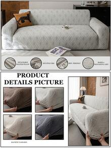 1 buah Sarung Sofa Elastis, Motif Daun - Dapat Dicuci dengan Mesin, Pelindung Sofa Anti Selip, Cocok untuk Sofa Satu hingga Empat Dudukan di Ruang Tamu, Kain Putih Bertekstur, Cocok untuk Semua Musim, Penting untuk Ruang Tamu | Sarung Sofa Minimalis | Sarung Sofa Pas - Light Grey - View 8