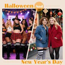 Zando Plus Size Thigh High Socks For Thick Thighs Women Striped Thigh High Stockings Over The Knee Socks Leg Warmers{"Size_name":"OneSizePlus","Color_name":"Rainbow"} - Rainbow - 查看 6