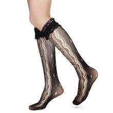 Benefeet Sox Lace Knee High Socks Women Girls Patterned Mesh Fishnet Knee High Stockings Hollow Calf Lolita Sock{"Color_name":"Black-LaceRuffleFloralPattern"} - 黑色蕾絲荷葉邊花卉圖案 - 查看 3