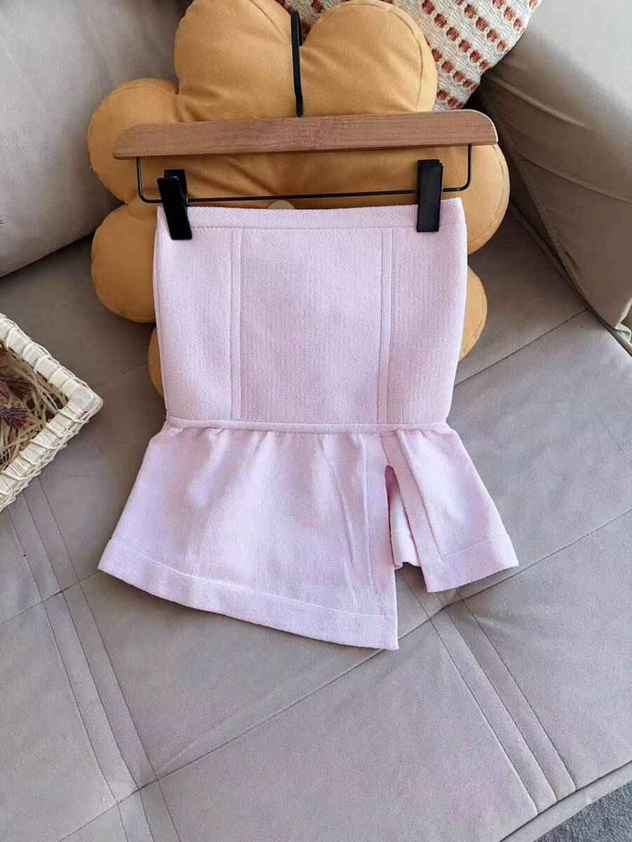 Modal Blouse Strapless In Modal Peplum Knit, Style And Comfort For Any Occasion Women's Fashion - 淺粉色 - 查看 1