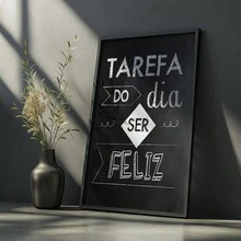 Framed Picture Task Of The Day Be Happy Positive Phrase Black And White Office Wall - Hitam - View 1
