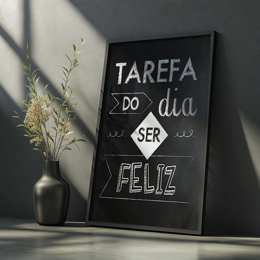Framed Picture Task Of The Day Be Happy Positive Phrase Black And White Office Wall - Hitam - View 1