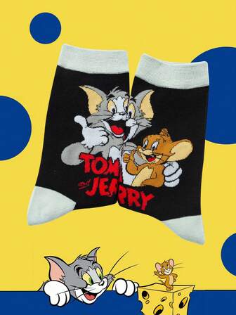 Warner Bros Tom And Jerry 1 Pair Of Mid-Calf Socks, Women's Socks, Socks, Soft And Comfortable, Moisture Wicking, Casual And Versatile, Fashionable Crew Socks, Suitable For Daily Wear, Suitable For Gifting To Friends