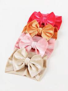 4 piezas Diademas elásticas de terciopelo suave y de unicolor con lazo grande, estilo bohemio, para bebés y niños, accesorios para el cabello recién nacidos para fotografía, uso diario, festivales, otoño/invierno