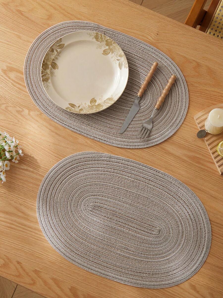 1/2/4/6/8 miếng lót đĩa bằng polyester hình bầu dục màu be ombre tối giản - Màu Xám nhạt - Xem 1