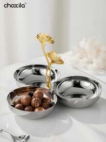 choxila 1 bộ bát ba đầu bằng thép không gỉ, khay tráng miệng có tay cầm hình lá bạch quả, đĩa đựng đồ ăn nhẹ, kẹo, hạt, đĩa tráng miệng trang trí, cốc đựng bánh sô cô la và trái cây, bát trang trí thích hợp cho gia đình, tiệc tùng, đám cưới, Ramadan, Eid Al-Adha. - Nhiều màu - Xem 5