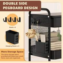 Carrito Rodante de 3 Niveles con Cajón, Estructura Metálica con Ruedas y Tablero, Organizador de Almacenamiento Multiusos para Sala de Estar, Oficina y Recámara, Color Negro - Blanco - Ver 10