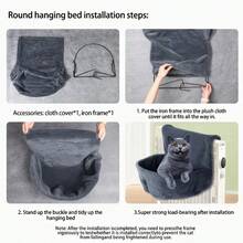 1pc Hanging Cat Radiator Bed, Pet Warm Wool Basket Cradle Hammock, Luxury Hanging Cat Bed, Foldable Cat Hammock, Light Gray, Can Be Used With Cat Entertainment Devices - Multicolor - View 6