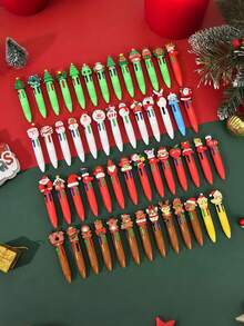10pcs-Cute Christmas Multi-Color Ballpoint Pen, Blue, Red, Grass Green, Dark Grey, 4 Colors In One Pen, Cartoon Cute Fun Pen For Kids, Santa Snowman Writing Pen For Holiday Parties, School Supplies, Student Rewards. Multiple Styles - Multicolor - View 6