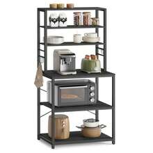 Kitchen Storage Rack, Coffee Bar, Baker's Rack, Total 6 Shelves And 6 Hooks, For Microwave, Steel Frame, Industrial, 40 X 60 X 167 Cm, Charcoal Grey And Ink Black - Black - View 8