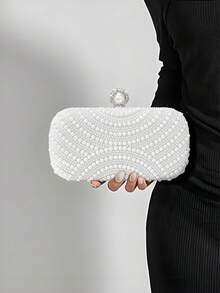 1 pieza Elegante bolso de mano tipo clutch con caja de perlas falsas, bolso de mano romántico para fiesta de boda con decoración de cristal de lujo, adecuado para novia en ocasiones formales, bolso de mano para boda