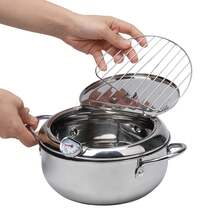 Techigher Deep Fryer Pot, 304 Stainless Steel Tempura Frying Pot With Lid & Temperature Control For Kitchen French Fries, Chicken Etc - Silver - View 9