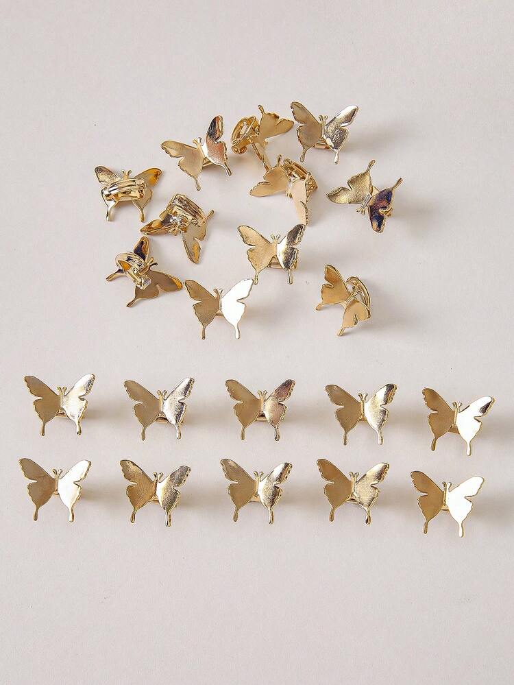 10pcs/Set Girls' Golden Metal 3D Butterfly Elegant Decor Cute European & American Style Hair Clips, Bangs Clips, Hair Accessories - Gold - View 9