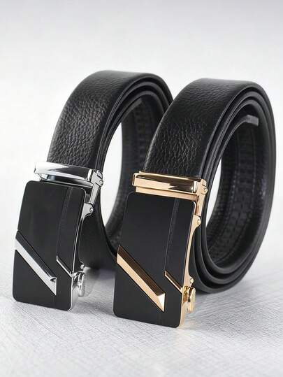 One Men's Alloy Buckle Geometric Belt With An Automatic Buckle Design And Geometric Patterns, A Casual And Versatile Youth Accessory Suitable For Various Occasions Such As Parties, Business, Gifts For Boyfriend/Husband/Father/Father's Day Old Money Vintage Autumn/Fall Urban Outfit Denim Classic Christmas Winter Fashion Daily Men Boyfriend Gift