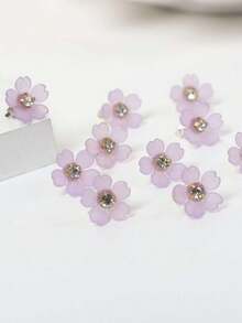 10pcs Rhinestone Flower Hair Clips, Braided Hair Clips, Women Hair Accessories, Vacation Outfits Woman, Party - 紫色 - 查看 4