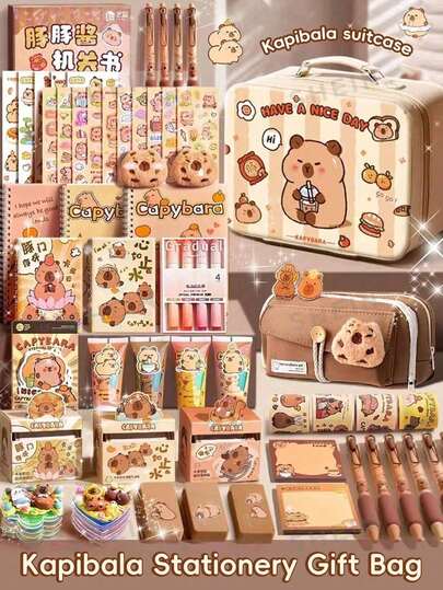 1 Set Basic/Deluxe/Premium Capybara Themed Stationery Gift Set, Study Reward, Birthday Gift, Classroom Gift, Back To School Gift, High-Quality Learning Supplies Gift, Suitable For Christmas, Students And Animal Lovers (Some Color Styles May Be Random)