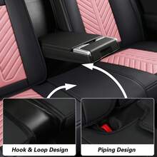 Nappa Leather 5 Seat Luxury Car Seat Covers Full Set Cushion Protector Fit Single Front Seats And Solid Bench 40/60 50/50 60/40 Split Bench Back Universal Fit For Most Cars 4 Season Use - Hồng - Xem 7