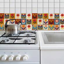 24 Floral Tile Stickers, 4x4 Inches, European Style, Peel And Stick, Waterproof PVC Tile Stickers, Farmhouse Style Kitchen And Bathroom Backsplash Decoration - 彩色 - 查看 4