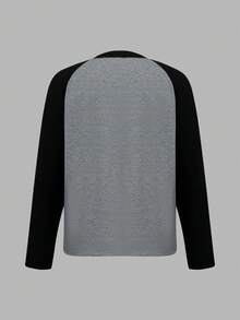 Plus Size Women Slogan & Cartoon Dog Print Contrast Color Round Neck Raglan Long Sleeve Casual Loose T-Shirt