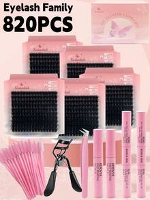 820PCS Fluffy Lashes Individual Lash Clusters,Multi-Type Natural Look,Cat Eye Dramatic 80D 100D/120D Mixed Length Individual False Eyelashes Kit, 1 Set Natural Look Eyelash Extensions With Eyelash Tools, Makeup Products, Cluster Lashes Gift Kit - Baby Pink - View 3